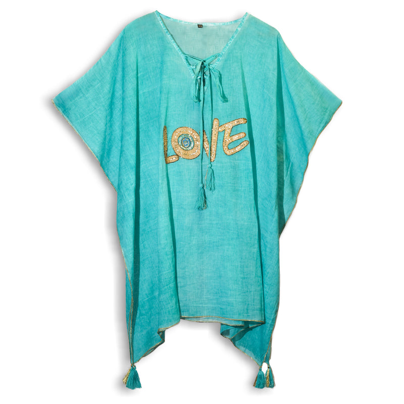 Nomad Sari Kaftan Turquoise & Gold Love Design