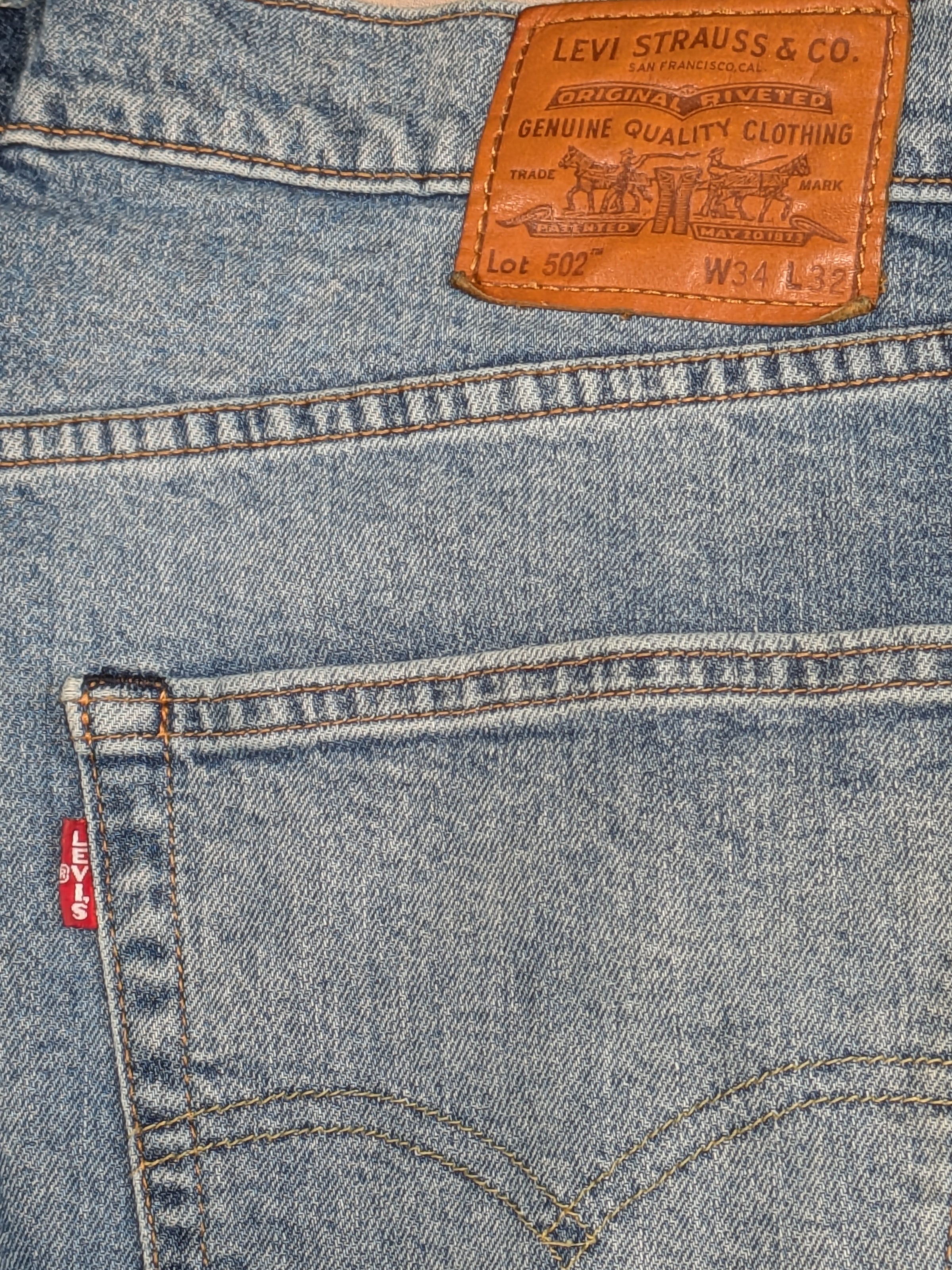 Levi's Jeans Mens Denim 502 Regular Taper Fit Colour Blue Size W34 L32